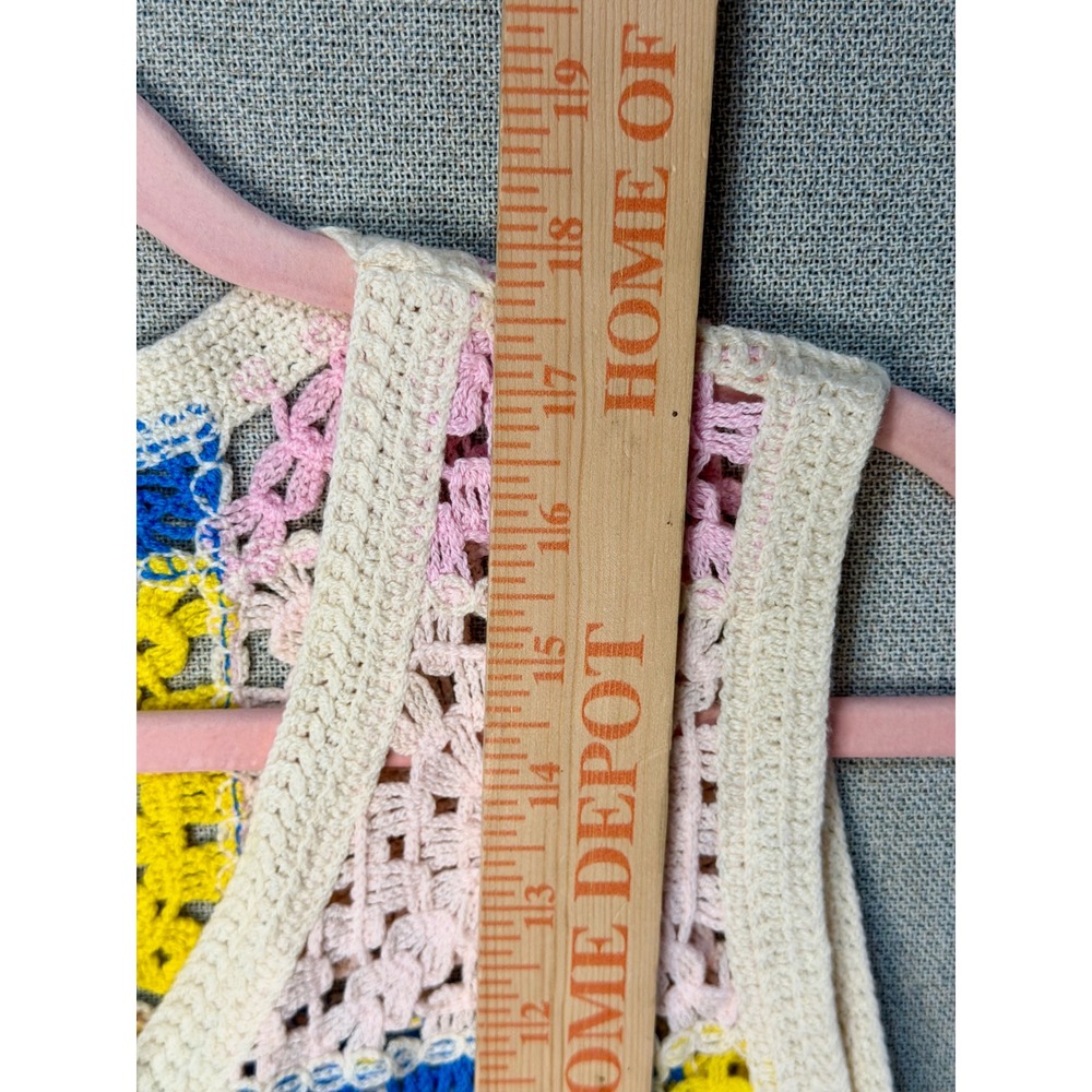 Eye Candy Crochet Granny Square Vest Multi-Color Button Front Boho Knit One Size - Picture 8 of 13